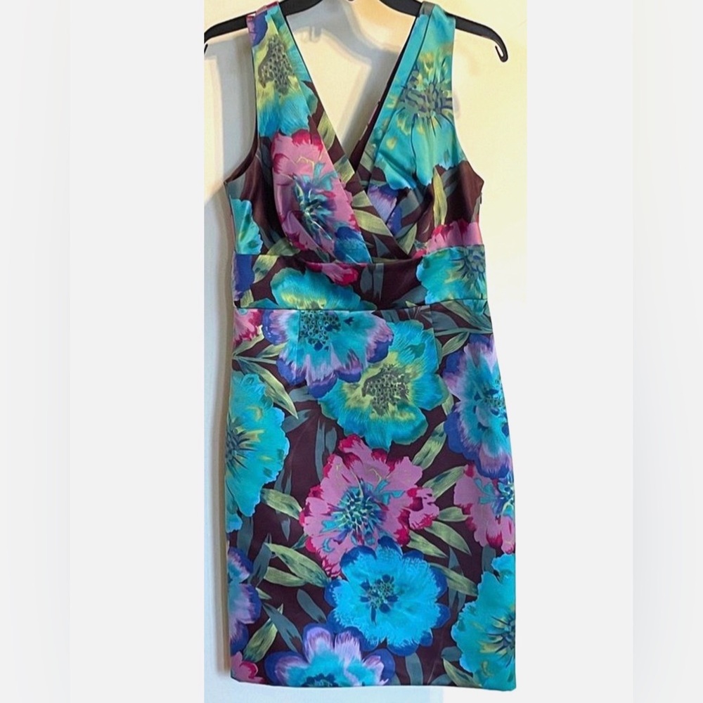 Calvin Klein Floral Midi Dress in Teal, Blue, Purple, Pink